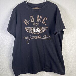 Harley Davidson Graphics Tee Mens Sz XL Black Motorcycle Club Wings Flag Racing